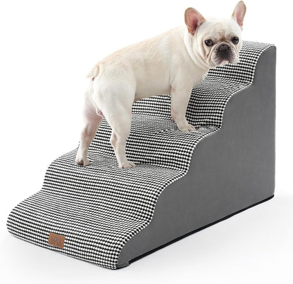 Extra Wide Dog Stairs 19.7" Width, Large Pet Step for Small Medium Dog, Puppy or Cat, Ramp for High Bed or Car, High Density Foam Ladder, Stable, 5 Step, 19.7x33x22.4 inch, White Black