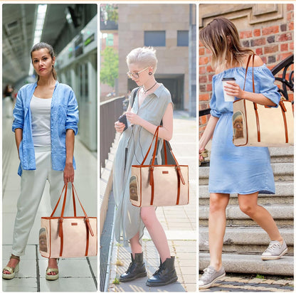 Fashion Dog Purse Pet Carrier Leather Bag for Small Dogs Cats Puppy, Portable Tote Bag Airline Approved Soft-Sided Carriers (Beign)