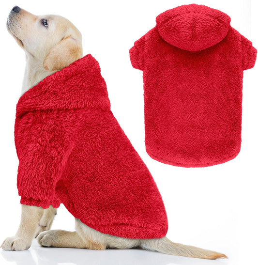 Fuzzy Dog Sweaters for Medium Dogs Dog Hoodie Soft Double-Sided Plush Fleece Pet Sweater Clothes Coats Pet Hoodie Sherpa Hooded Sweatshirt(Red-M)