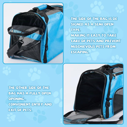 Sweetude 4 Pcs Cat Carrier Soft-Sided Pet Carrying Bag for Cat Under 13 Lbs, 16.9 x 11x 7.5 Inch, Portable Foldable Comfortable Bag for Small Pet Travel(Rose Red, Blue)