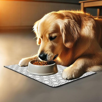 Lunarable Modern Pet Mat for Food and Water, Geometric Oriental Morrocan Design with Star Squares Lines Triangles Art Print, Non-Slip Rubber Mat for Dogs and Cats, 18" X 12", Off White