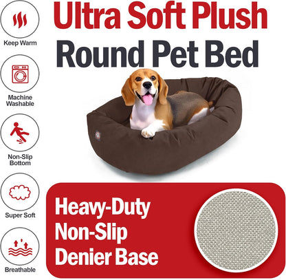 Majestic Pet 32 Inch Suede Shredded Memory Foam Mix Calming Medium Dog Bed Washable 32x23x7 (Inch) - Cozy Soft Round Donut Dog Bed with Spine for Head Support - Pet Bed Chocolate