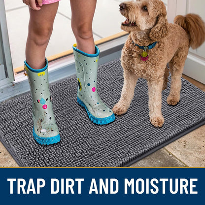 Smiry Dog Door Mat for Muddy Paws 59x24, Absorbs Moisture and Dirt Doormat, Non-Slip Washable Quick Dry Chenille Front Door Mat Indoor Entrance, Entryway Carpet for Inside Floor, Dark Grey