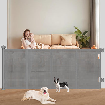 Upgrade 71" Retractable Baby Gates with Reinforced Strips, 41" Tall Retractable Gate Indoor for Baby and Pet, Outdoor Dog Gates for Stairs, Doorways, Hallways-Grey