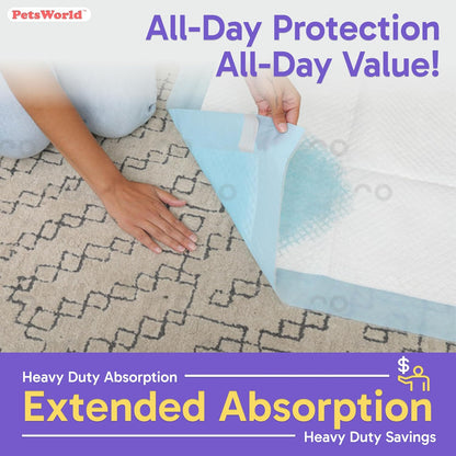 PETSWORLD Enormous Dog Training & Potty Pads, 37x54 inch - Tear Resistant with Strong Leak-Proof Backing, Optional Adhesive Tape, 25 Count