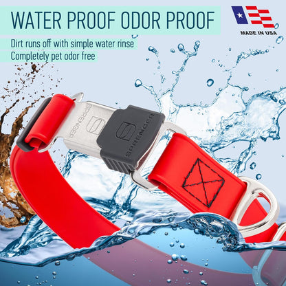 Dogline Biothane Waterproof Dog Collar with Herm Sprenger Stainless Steel Quick Release Buckle – Heavy Duty Tactical Durable Collar for Dogs – Comfortable and Safe Pet Collar, W 3/4" L 12-19", Red