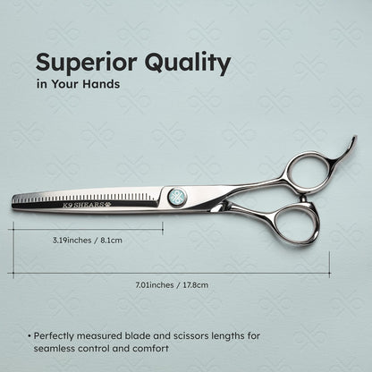 8” Dog Grooming Scissors – VG10 Japanese Steel Professional Pet Thinning Shears for Cats & Dogs | Clean Cut & Precise Trimming | Lightweight, Ergonomic, Handcrafted | Thinning Rate 50% | K9 Shears