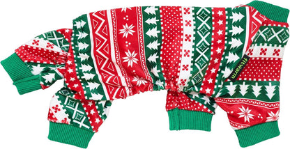 Fitwarm Dog Christmas Outfit, Holiday Pet Clothes for Small Dogs Boy Girl, Festive Pajamas with Feet, Puppy Onesie, Red, Green, XS
