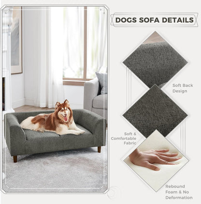 Dog Sofa Couch for Medium to Large Dogs, Memory Foam Dog Sofa Bed, Modern Elevated Pet Couch Bed with Wooden Legs for Medium and Large Dogs, Dark Grey