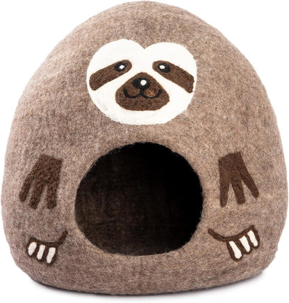 Luxurious Eco-Friendly Merino Wool Cat Cave Bed Sloth - Foldable Hideaway Pod for Indoor Cats - Premium Felt Kitten Beds - Covered Cat House for Ultimate Cozy Comfort by Woolygon