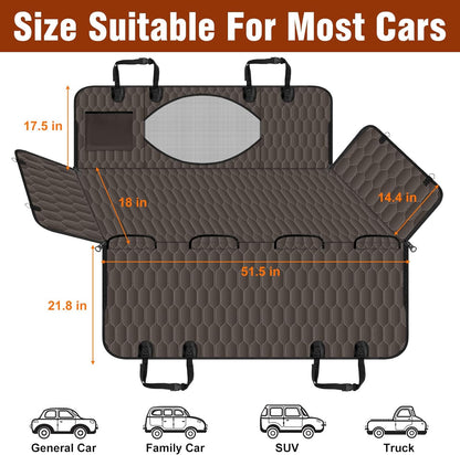 Waterproof Dog Car Seat Cover - Scratch Proof Nonslip Back Seat Hammock with Mesh Window & Storage Pocket for SUVs/Trucks/Sedans-S, Brown/Black