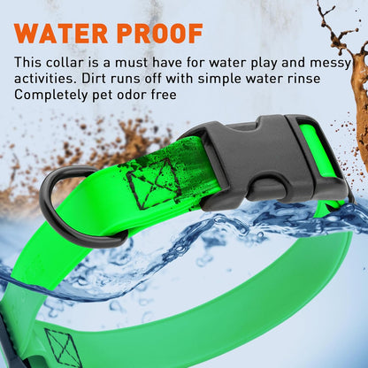 Dogline Biothane Waterproof Dog Collar with Quick Release Buckle Strong Coated Nylon Webbing with Odor- Proof for Easy Care Easy to Clean Fits Small Medium Large Dogs, Lime Green 1" W 15-25" L