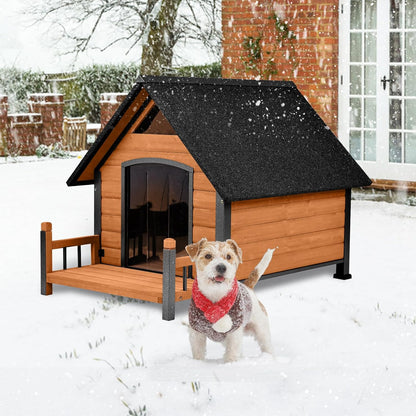 Outdoor Dog House with All-Around Insulated Liner Weatherproof Puppy Shelter Indoor Dog Kennel, Anti-Bite Dog Home for Large Breed with Porch (Brown (Liner), Medium)