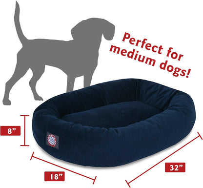 Majestic Pet 32 Inch Suede Calming Dog Bed Washable 32x23x7 (Inch) – Cozy Soft Round Donut Dog Bed with Spine Support for Dogs to Rest Their Head - Pet Bed Medium – Navy