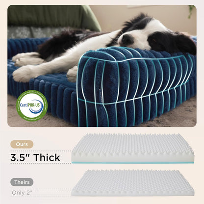 Bedsure Orthopedic Dog Beds Large Sized Dog, Waterproof Memory Foam Pet Bed with Sides, Non-Slip Bottom and Egg-Crate Foam Large Pet Couch Sofa with Washable Removable Corduroy Cover, Blue
