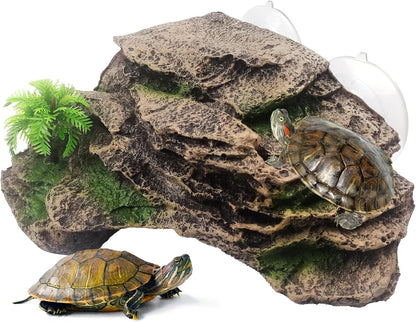 kathson Turtle Basking Platform with Suction Cup,Turtle Ramp Climbing Basking Platform Artificial Plants Decor Resting Basking Terrace Aquarium Ornament Rock for Turtle Frogs Lizards Bearded Dragon