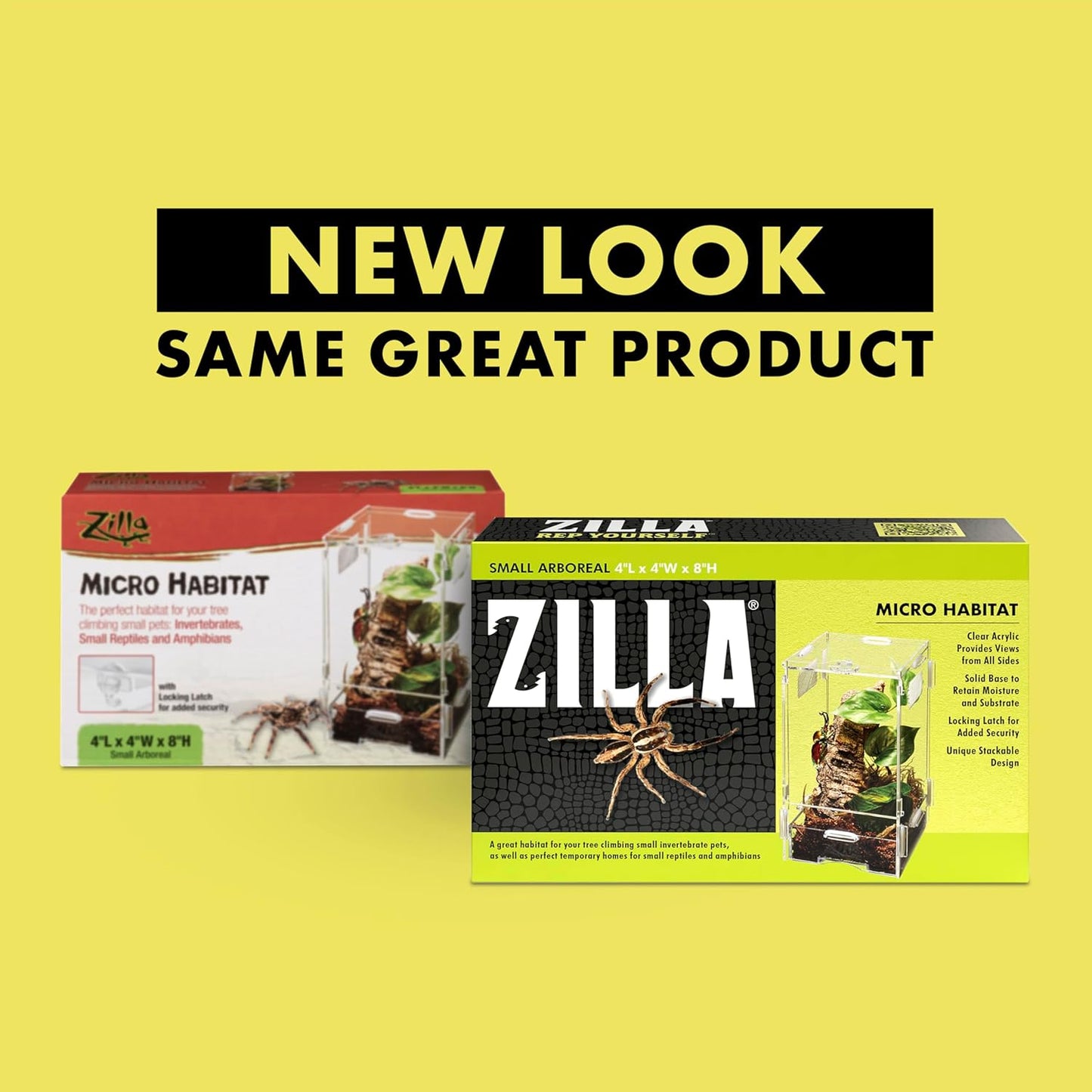 Zilla Micro Habitat Terrarium, Arboreal, with Locking Latch, for Isopods, Spiders, Insects, Small