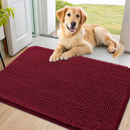 Smiry Dog Door Mat for Muddy Paws 36x24, Absorbs Moisture and Dirt Doormat, Non-Slip Washable Quick Dry Chenille Front Door Mat Indoor Entrance, Entryway Carpet for Inside Floor, Burgundy