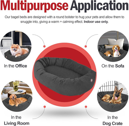 Majestic Pet 24 Inch Suede Shredded Memory Foam Mix Calming Small Dog Bed Washable 24 x 19 x 7 (Inch) - Cozy Soft Round Donut Dog Bed with Spine for Head Support - Pet Bed Gray