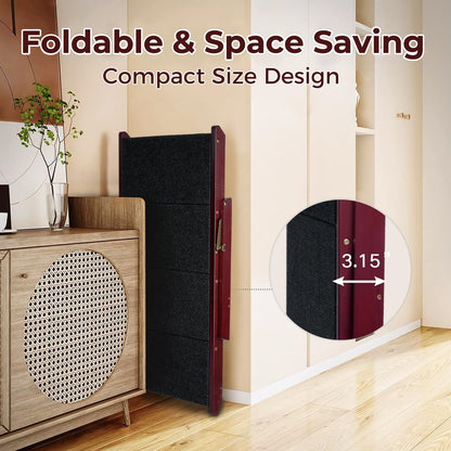 BRIKY Wooden Dog Stairs/Steps - Foldable 4 Steps Dog Steps for High Bed Couch Cars, Non-Slip Pet Stairs for Small Large Medium Dogs and Cats, No Assembly Required