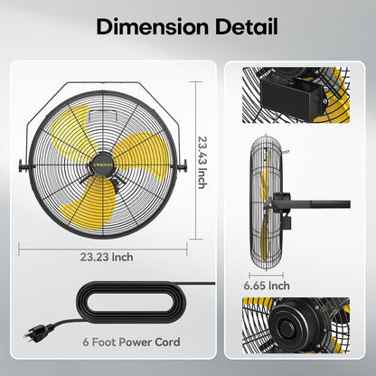 20 Inch Industrial Wall Mount Fan, 5200 CFM Industrial Metal Wall Fans with Poweful Motor, 3 Speed, Heavy Duty Construction Indoor for Warehouse, Workshops, and Garage, UL Listed