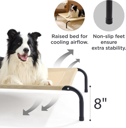 Bedsure Outdoor Elevated Dog Bed Large Sized Dog, Portable Indoor & Outdoor Cooling Raised Cot Pet Hammock Bed with Skid-Resistant Feet, Frame with Breathable Mesh, Khaki, 49 inches