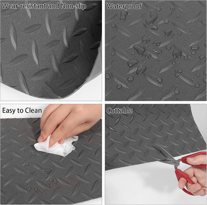Boshen 7.5Ft x 17Ft Rubber Flooring Mats 2.9mm Thickened Diamond Plate Flooring Roll 127.5sqft Rubber Trailer Garage Floor Mats Non-Slip Floor Protector Mat for Garage Warehouse Gym Basement-Gray