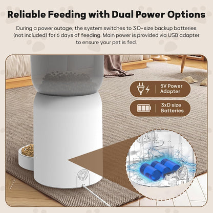 Dual Lens Pet Feeder with Camera, 1080P Video, AI Pet Detection, Night Vision, 2.4/5G WiFi, Interactive Features, App Control, 2-Way Audio, Auto Feeding & Freshness Preservation, 6L