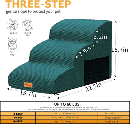 Topmart 3 Tiers Foam Dog Ramps/Steps,Non-Slip Pet Steps,Extra Wide Deep Dog Stairs,High Density Foam Pet Stairs/Ladder,Best for Older Dogs,Cats,Small Pets