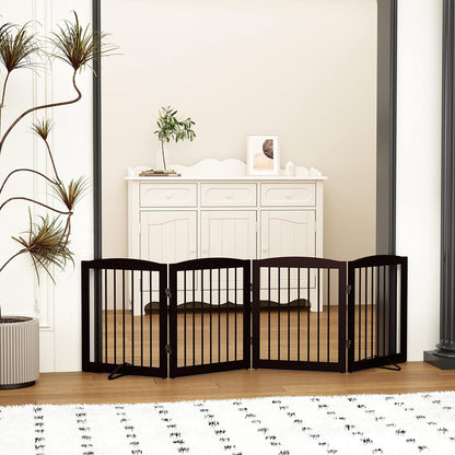 Freestanding Pet Gate for Dogs, Foldable Wooden Dog Gate for House, Indoor Dog Gate for Stair, Doorway, Gates for Dogs Indoor, 80 Inch Wide, 4 Panels 24",Brown