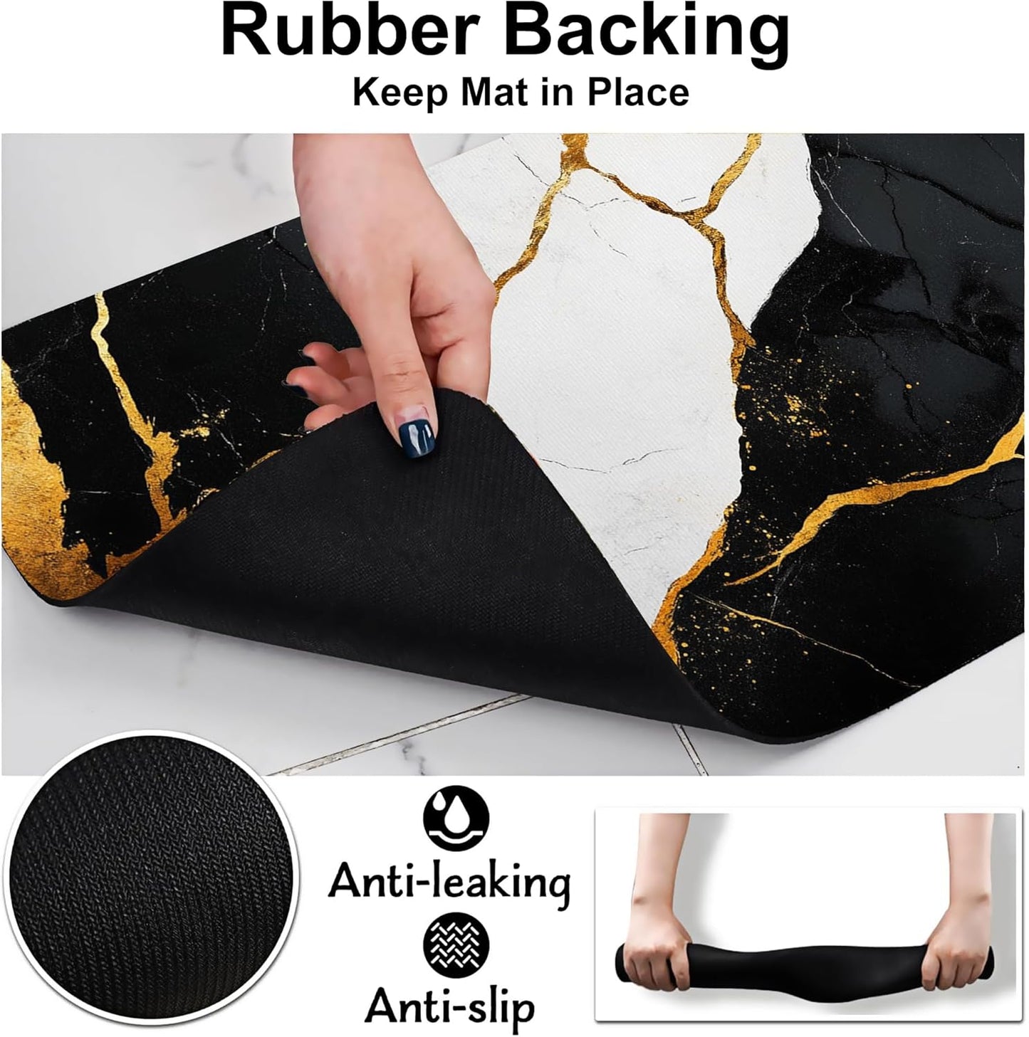 Black Gold Marble Dog Cat Food Mat-Absorbent Placemat for Food and Water Bowl, Waterproof Non Slip Rubber Backing Dog Food Mats for Floors, Pet Supplies 12 * 20 inch