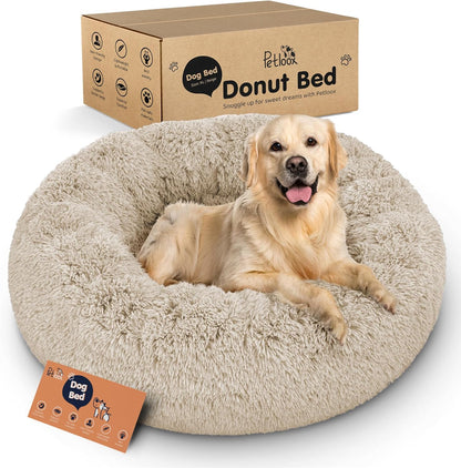 Donut Dog Bed - Premium Comfort for Anxiety Relief - Fluffy & Calming Design with Ultra-Plush Support | Cozy Round Dog Bed with Super Soft Circle Style (Size XL Beige)