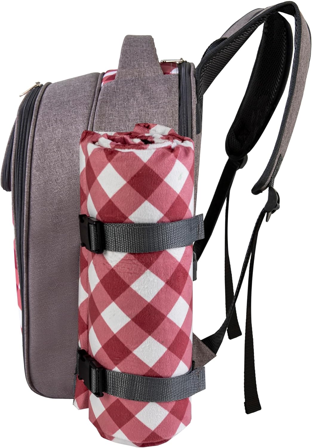 apollo walker Picnic Backpack Bag with Cooler Compartment, Detachable Bottle/Wine Holder, Fleece Blanket, Plates and Cutlery Set (2 Person, Gray)