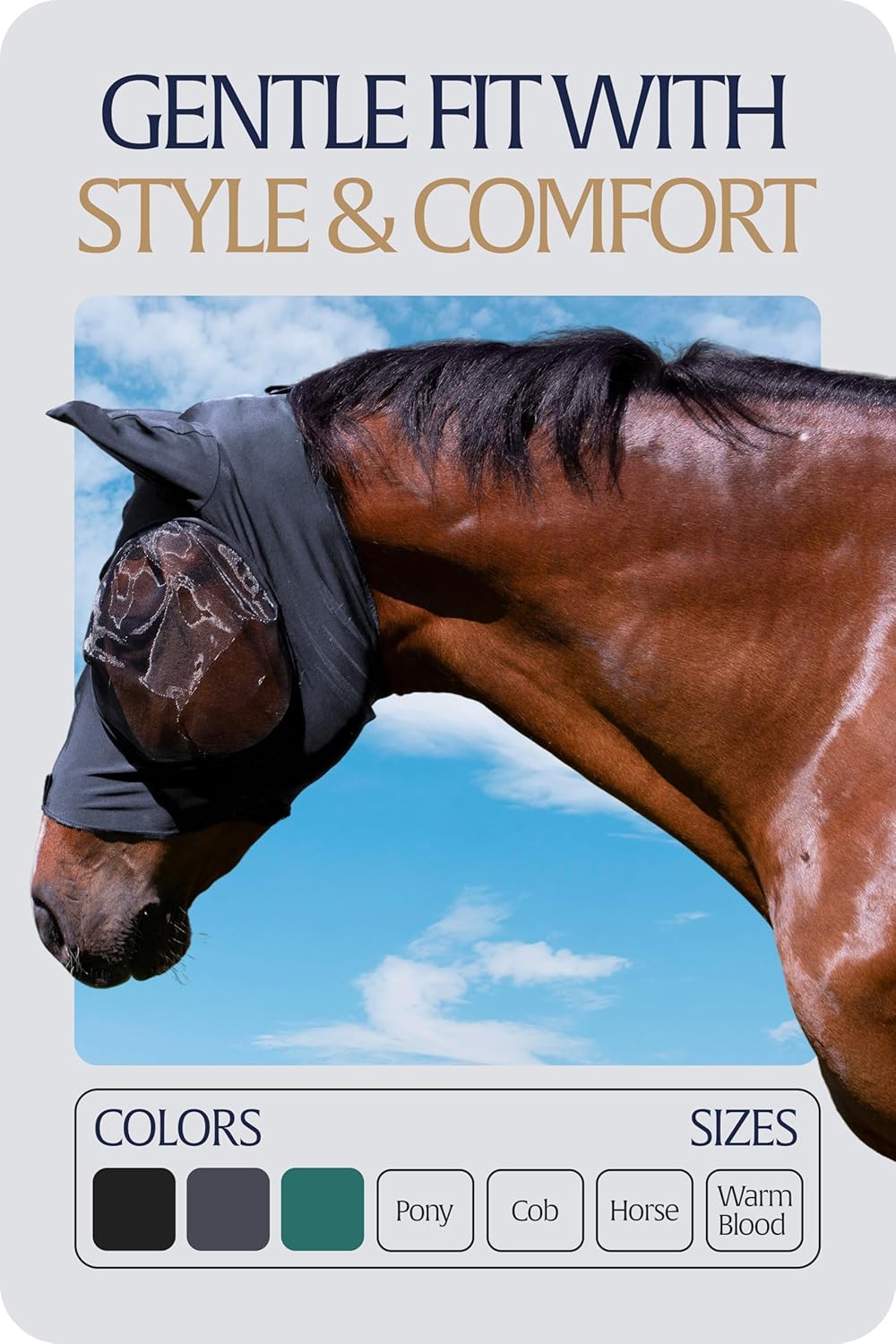 Equinavia Bug Out Fly Mask | Against Flies, Insects, UV Rays - Carbon Grey - Warmblood