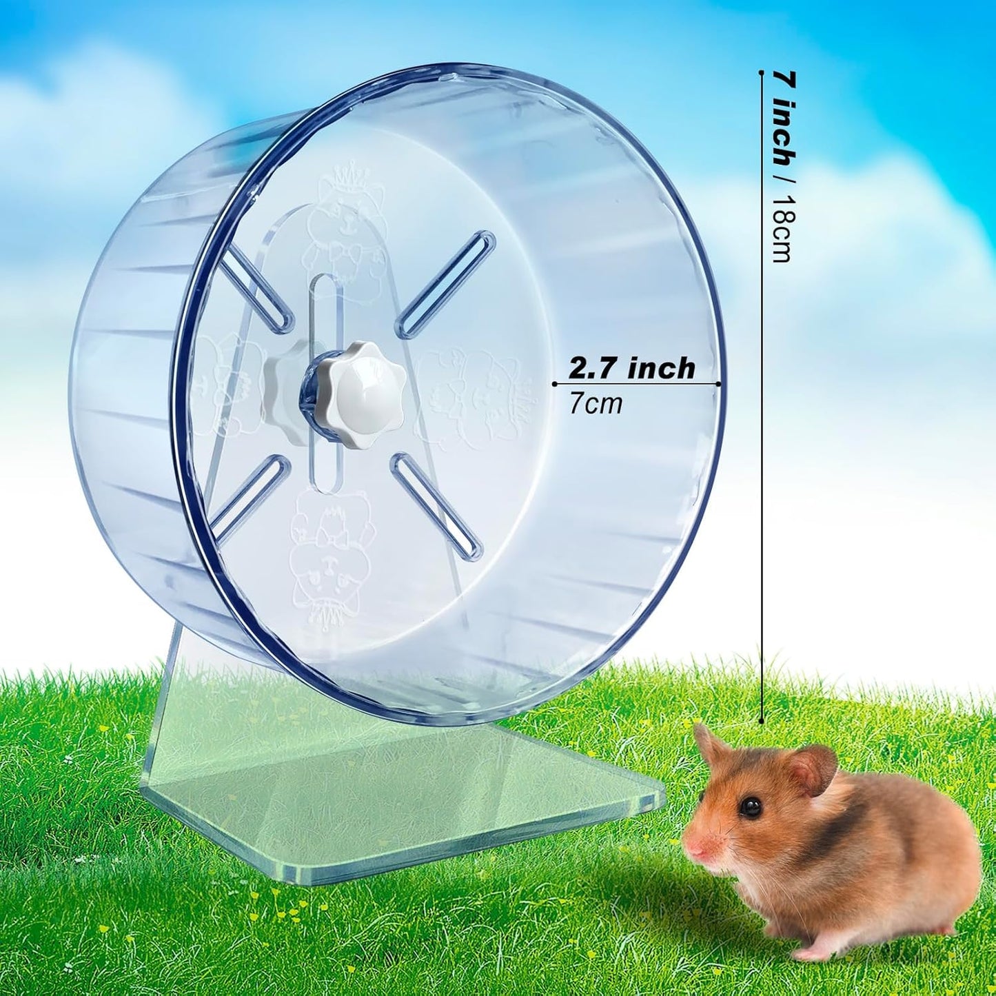 Silent Hamster Wheel, Super-Silent Hamster Exercise Wheels Accessories, Quiet Running Wheels, Adjustable Stand for Hamsters Mice Or Other Small Animals (Ф 7 inch,Transparent)