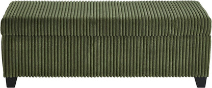 48" Green Ottoman with Storage, Corduroy Storage Ottoman Bench for Bedroom, End of Bed Bench with Safety Hinge for Living Room, Entryway