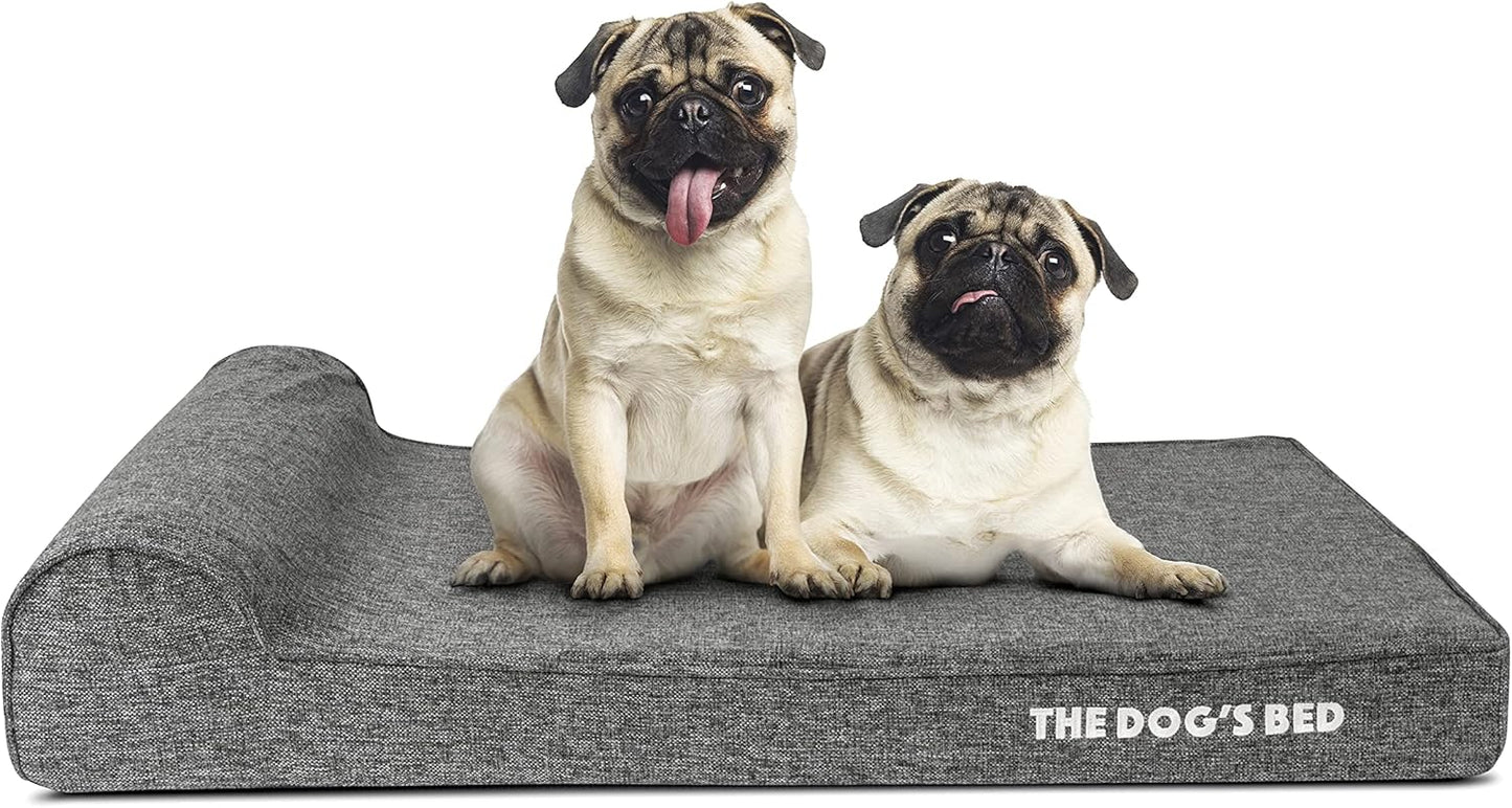 The Dog’s Bed Orthopedic Headrest Dog Bed, Large Grey Linen 40x25, Memory Foam, Pain Relief for Arthritis, Hip & Elbow Dysplasia, Post Surgery, Lameness, Veterinary Approved, Waterproof Washable Cover
