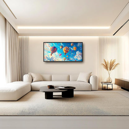 Hot Air Balloon Large Wall Art for Living Room, Framed Oversized Hot Air Balloon Wall Decor Colorful Sky Canvas Painting Modern Artwork for Living Room Bedroom Office Dinging Room 60"x30"