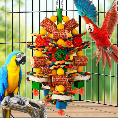 Bird Toys, Parrot Toys for Large Birds,Natural Corn cob and Loofah Slices Bird chew Toys for African Grey Parrots, Macaws, Cockatoos, Amazon Parrot and other Small and Medium-Sized Parrot (Colorful)