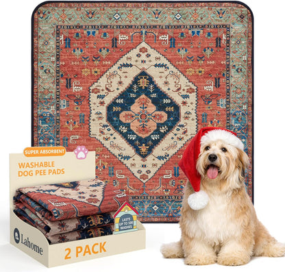 Lahome Super Absorbent & Leakproof Washable Dog Pee Pads - 2 Pack Value Set - Waterproof, Non-Slip Reusable Pads for Puppy Training, Crates & Whelping (24"x24", Red)