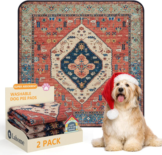 Lahome Super Absorbent & Leakproof Washable Dog Pee Pads - 2 Pack Value Set - Waterproof, Non-Slip Reusable Pads for Puppy Training, Crates & Whelping (24"x24", Red)