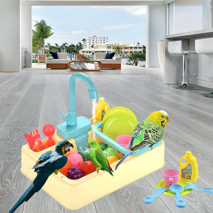 Parrot Bird Bathtub Shower Box Bathing Tub Container Cage, Automatic Pet Bird Bath Pool with Faucet, Ferret Bathtub Swimming Pool Toy Bath Shower Water Dispenser for Small Medium Parakeet Cleaning