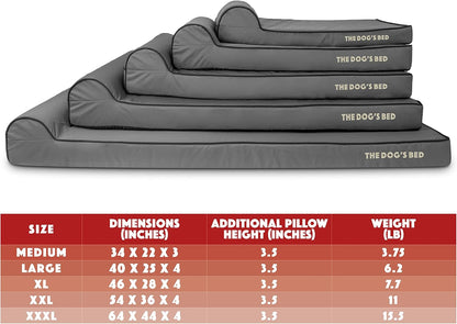 The Dog’s Bed Orthopedic Headrest Dog Bed Med Grey/Black 34x22, Memory Foam, Pain Relief: Arthritis, Hip & Elbow Dysplasia, Post Surgery, Lameness, Veterinary Approved, Waterproof Washable Cover