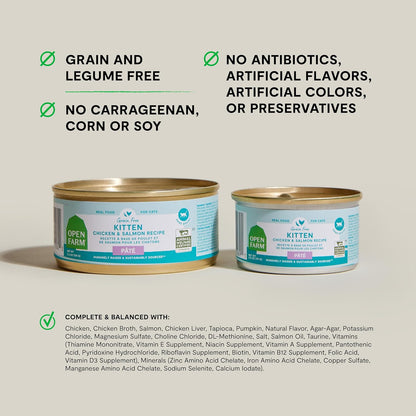 Open Farm Canned Kitten Food, Paté for Complete & Balanced Nutrition, Grain-Free and Legume-Free Wet Kitten Food, Chicken & Salmon Recipe, 5.3oz Cans (Case of 12)