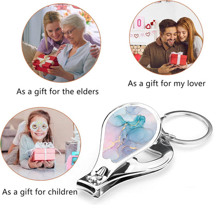 Nail Clippers with Key Chain Cute Stainless Steel Nail Cutter with File Professional Toenail Clipper for Men Multifunction Toenail Clipper 2 Pack Nique Cutter for Adult(Marble)