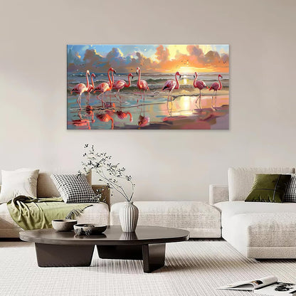 Large Flamingo Wall Art for Living Room Beach Colorful Flamingo Art Big Space Size Framed Ocean Canvas Prints Pictures Painting Artwork Office Bedroom Home Decor 60"x30"