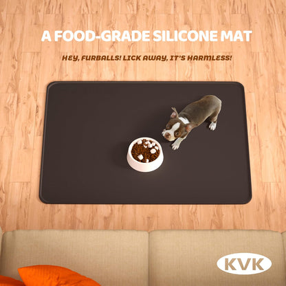 KVK Dog Food Mat, 39.4×29.5in Extra Large Silicone Pet Feeding Mat - Waterproof, Non - Slip, Chew - Resistant for Food & Water, Protect Floors (Charcoal)