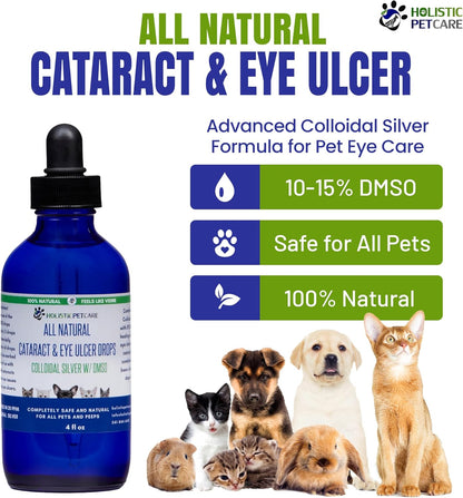 Holistic Pet Care Eye Ulcer Drops - Colloidal Silver with DMSO Eye Drops for Dogs & Cat Eye Infections & Irritations - Eye Care Solution Reduces Cataracts - All Natural Pet Eye Health Care (4 oz)