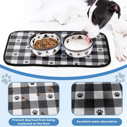 Dog Food Mats, Pet Bowl Mats, Super Absorbent and Dry, Prevents Spills, Non-Slip Design, Easy to Wash Machine Washable 14''x24'' (2 Pack)