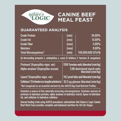 NATURE'S LOGIC Dry Dog Food - 100% Natural - No Synthetics - for All Ages, Sizes, Breeds - Free from Common Allergens, High Protein - Beef Meal Feast, 25lbs